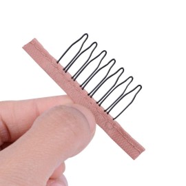 YANTAISIYU 24 Pcs/Lot Steel Wig Clips with Cloth Combs for Hairpiece Caps and Wig Making Accessories (Light Brown)