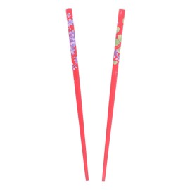 Set of Two Wooden Hair Sticks With Flowers Hair Pin Chopsticks 7 inches Long for Women - Red