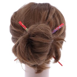 Set of Two Wooden Hair Sticks With Flowers Hair Pin Chopsticks 7 inches Long for Women - Red Set of Two Wooden Hair Sticks With Flowers Hair Pin Chopsticks 7 inches Long for Women - Red