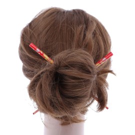 Set of Wooden Hair Sticks With Chinese Dragon Chopsticks - Red Medium Set of Wooden Hair Sticks With Chinese Dragon Chopsticks - Red Medium