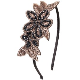 BABEYOND Flapper Headband 1920s Headpiece - Art Deco Headpiece Rhinestone Hair Accessories for Women (Style3-Black Gold)