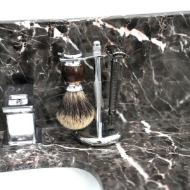 Linkidea Razor and Brush Stand Holder, Deluxe Men\'s Stainless Steel Shaving Brush Hanger Base, Shaver Kit Organizer for Bathroom Shower Compatible with Fusion 5 ProShield (Silver)