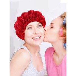 Blulu 3 Pieces Sleep Cap Satin Bonnet Night Sleeping Soft Hair Turbans for Women and Girls(Black, Red, Navy Blue) Blulu 3 Pieces Sleep Cap Satin Bonnet Night Sleeping Soft Hair Turbans for Women and Girls(Black, Red, Navy Blue)