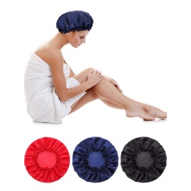 Blulu 3 Pieces Sleep Cap Satin Bonnet Night Sleeping Soft Hair Turbans for Women and Girls(Black, Red, Navy Blue) Blulu 3 Pieces Sleep Cap Satin Bonnet Night Sleeping Soft Hair Turbans for Women and Girls(Black, Red, Navy Blue)