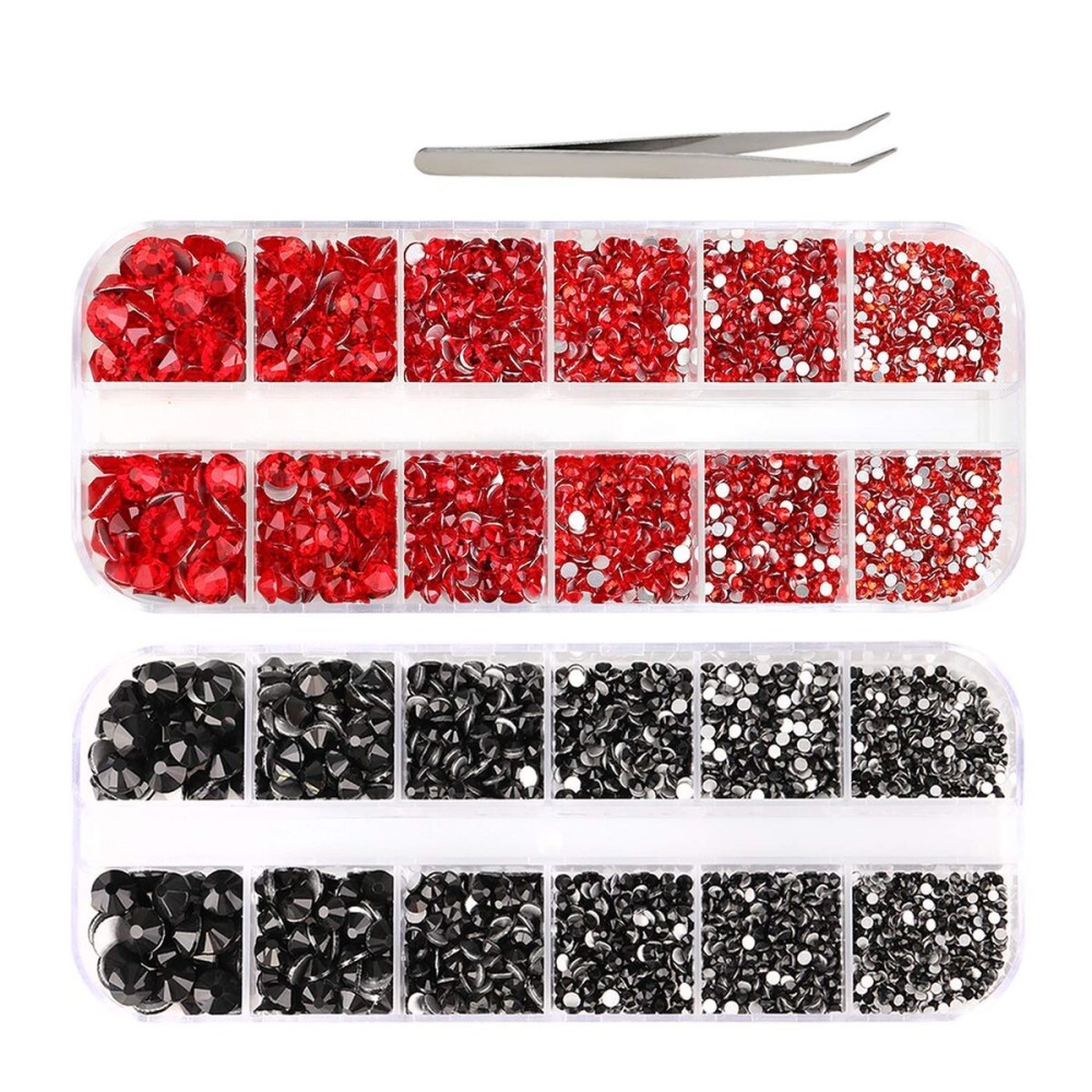3000 PCS Rhinestones for Craft, PHOGARY Red & Black Flat Back Rhinestones 6 Sizes (2-5 mm) with Pick Up Tweezer for Crafts Nail Face Art Clothes Shoes Bags Phone Case DIY 3000 PCS Rhinestones for Craft, PHOGARY Red & Black Flat Back Rhinestones 6 Sizes (2-5 mm) with Pick Up Tweezer for Crafts Nail Face Art Clothes Shoes Bags Phone Case DIY