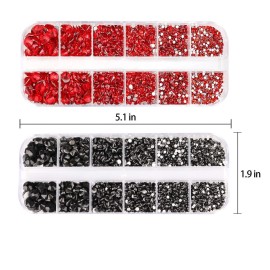 3000 PCS Rhinestones for Craft, PHOGARY Red & Black Flat Back Rhinestones 6 Sizes (2-5 mm) with Pick Up Tweezer for Crafts Nail Face Art Clothes Shoes Bags Phone Case DIY 3000 PCS Rhinestones for Craft, PHOGARY Red & Black Flat Back Rhinestones 6 Sizes (2-5 mm) with Pick Up Tweezer for Crafts Nail Face Art Clothes Shoes Bags Phone Case DIY