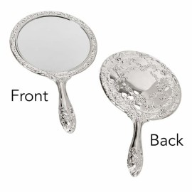 Creative Gifts International Nickel Plated Brass, Non-Tarnished 3-Piece Vanity Set, Brush, Comb, Mirror Set with Embossed Ornate Vintage Designs, Gift Box Included