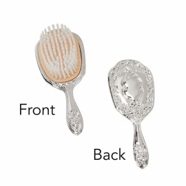 Creative Gifts International Nickel Plated Brass, Non-Tarnished 3-Piece Vanity Set, Brush, Comb, Mirror Set with Embossed Ornate Vintage Designs, Gift Box Included