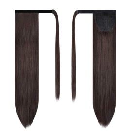 BARSDAR Dark Brown Straight Wrap Ponytail Extension - 26 Inch Long Straight Wrap Around Ponytails for Black Women, Clip in Ponytails Hair Extensions Synthetic Brown Pony Tails Hairpieces