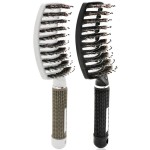 2 Pcs Boar Bristle Detangler Vent Brush Curved Vented Paddle Brush for Blow Drying, Anti-frizz Detangling Styling Hairbrush Comb for Curly Fine Straight Natural Tangled Hair, Wet or Dry Use
