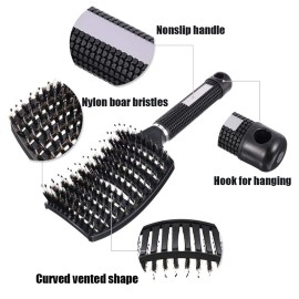 2 Pcs Boar Bristle Detangler Vent Brush Curved Vented Paddle Brush for Blow Drying, Anti-frizz Detangling Styling Hairbrush Comb for Curly Fine Straight Natural Tangled Hair, Wet or Dry Use 2 Pcs Boar Bristle Detangler Vent Brush Curved Vented Paddle Brush for Blow Drying, Anti-frizz Detangling Styling Hairbrush Comb for Curly Fine Straight Natural Tangled Hair, Wet or Dry Use
