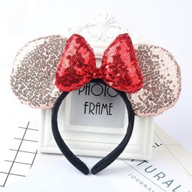 A Miaow 3D Black Mouse Sequin Ears Headband MM Glitter Butterfly Hair Clasp Park Supply Adults Women Photo Accessory (Champagne and Red) A Miaow 3D Black Mouse Sequin Ears Headband MM Glitter Butterfly Hair Clasp Park Supply Adults Women Photo Accessory (Champagne and Red)