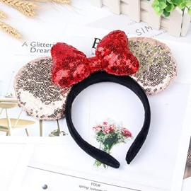 A Miaow 3D Black Mouse Sequin Ears Headband MM Glitter Butterfly Hair Clasp Park Supply Adults Women Photo Accessory (Champagne and Red) A Miaow 3D Black Mouse Sequin Ears Headband MM Glitter Butterfly Hair Clasp Park Supply Adults Women Photo Accessory (Champagne and Red)