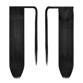 BARSDAR Natural Black Straight Ponytail Extension - 26 Inch Long Straight Wrap Around Ponytail for Black Women, Clip in Pony Tail Hair Extensions Synthetic Pony Tails Hairpieces Daily