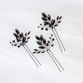 Kercisbeauty Wedding Black Crystal Hair Pins for Bride Bridal Bridesmaid Headpiece Prom Hair Accessory 3pcs