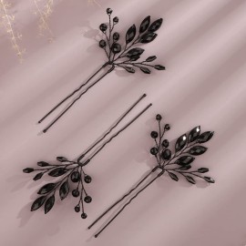Kercisbeauty Wedding Black Crystal Hair Pins for Bride Bridal Bridesmaid Headpiece Prom Hair Accessory 3pcs Kercisbeauty Wedding Black Crystal Hair Pins for Bride Bridal Bridesmaid Headpiece Prom Hair Accessory 3pcs