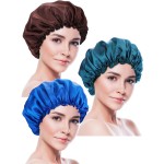 Blulu 3 Pieces Sleep Cap Satin Bonnet Night Sleeping Soft Hair Turbans for Women and Girls(Sapphire Blue, Coffee, Peacock Blue)