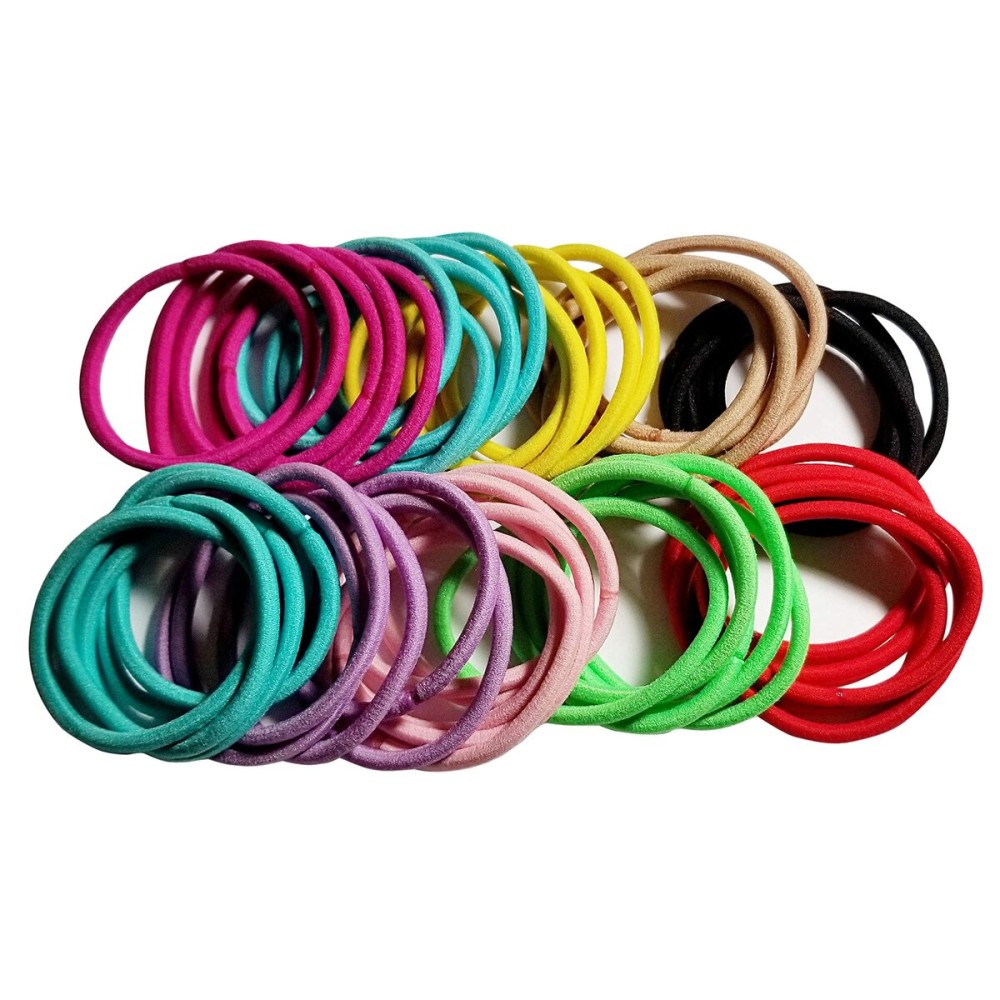 Elastic Hair Ties Bands, Small Seamless Ponytail Holders Ties - Mixed Cute Colors (50 Count, Large Beauty Pony\'Os Pony Holder Rubber Bands)