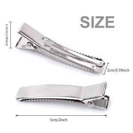 Jdesun 50 Pieces 2 Inches Alligator Hair Clips Metal Single Prong Curl Clips Hairpins Teeth Bow Hair Clips for Salon Girls Hair Styling DIY Accessories