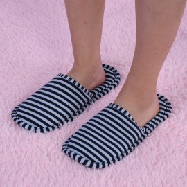Foldable Travel Slippers - Soft Cotton Anti-slip, SPA/House/Guest Slippers for Family,Hotel,Portable,Not Disposable,Men & Women (Blue stripes)