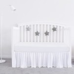 Crib Bed Skirt White for Girls Boys Pleated with Tassel Pompoms Dust Ruffled 14 Drop, Fit All Standard Crib Toddler Bed Skin-Friendly & Soft Machine Washable Nursery Bedding Skirts