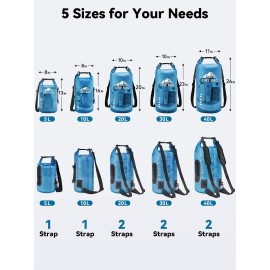 HEETA Dry Bag Waterproof for Women Men, Roll Top Lightweight Dry Storage Bag Backpack with Phone Case for Travel Swimming Boating Kayaking Paddle Board Camping Beach Accessories (Transparent Blue, 5L)