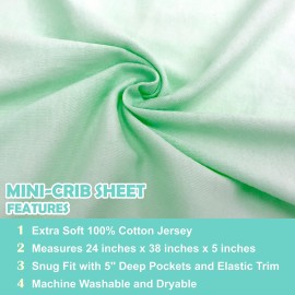 TL Care 100% Natural Cotton Fitted Mini Crib Sheet 38 x 24 - Soft & Breathable Small Nesting Portable Crib Sheet, Fits Pack N Play Mattresses, Mint, for Boys & Girls
