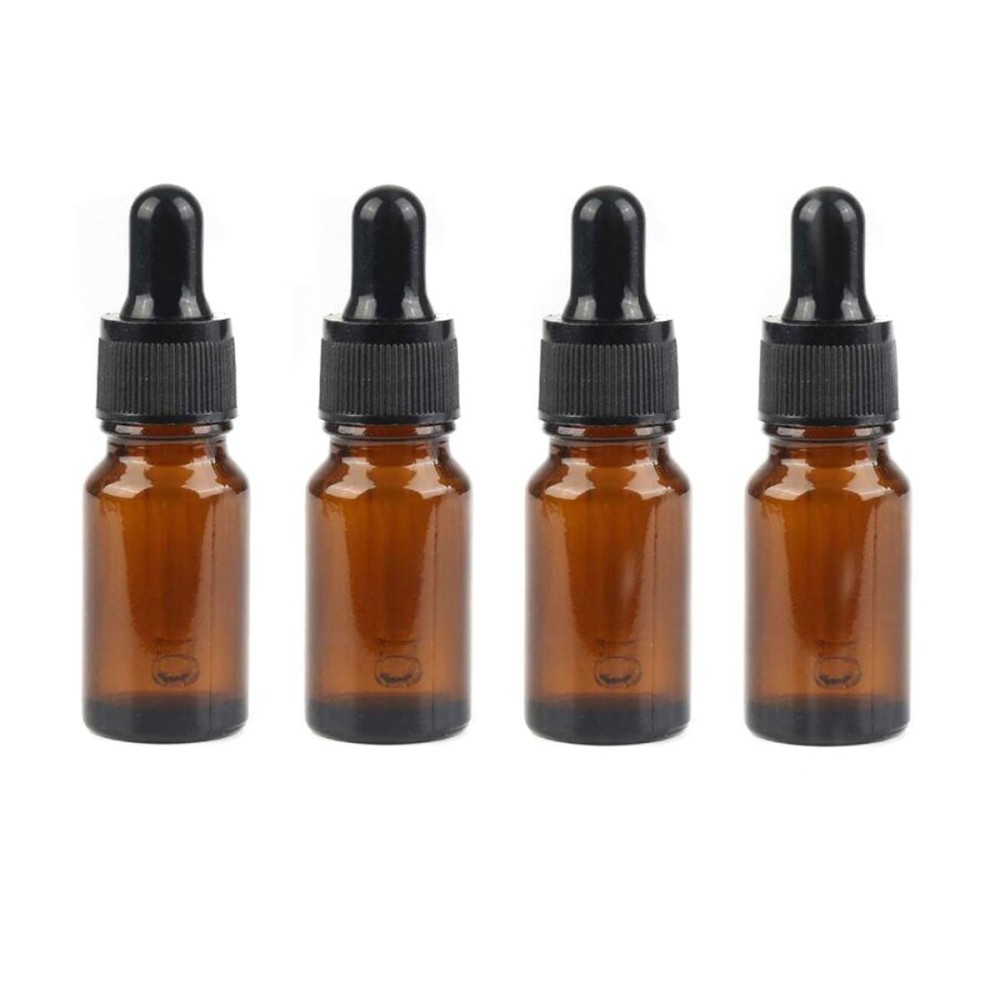 4PCS 15ml (1/2 oz) Empty Refillable Amber Glass Droppers Essential Oil Bottles Aromatherapy Cosmetics Elite Fluid Container Jar Pot Holder with Glass Eye Dropper and Black Caps