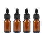4PCS 15ml (1/2 oz) Empty Refillable Amber Glass Droppers Essential Oil Bottles Aromatherapy Cosmetics Elite Fluid Container Jar Pot Holder with Glass Eye Dropper and Black Caps
