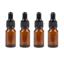4PCS 15ml (1/2 oz) Empty Refillable Amber Glass Droppers Essential Oil Bottles Aromatherapy Cosmetics Elite Fluid Container Jar Pot Holder with Glass Eye Dropper and Black Caps