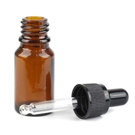 4PCS 15ml (1/2 oz) Empty Refillable Amber Glass Droppers Essential Oil Bottles Aromatherapy Cosmetics Elite Fluid Container Jar Pot Holder with Glass Eye Dropper and Black Caps