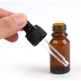 4PCS 15ml (1/2 oz) Empty Refillable Amber Glass Droppers Essential Oil Bottles Aromatherapy Cosmetics Elite Fluid Container Jar Pot Holder with Glass Eye Dropper and Black Caps