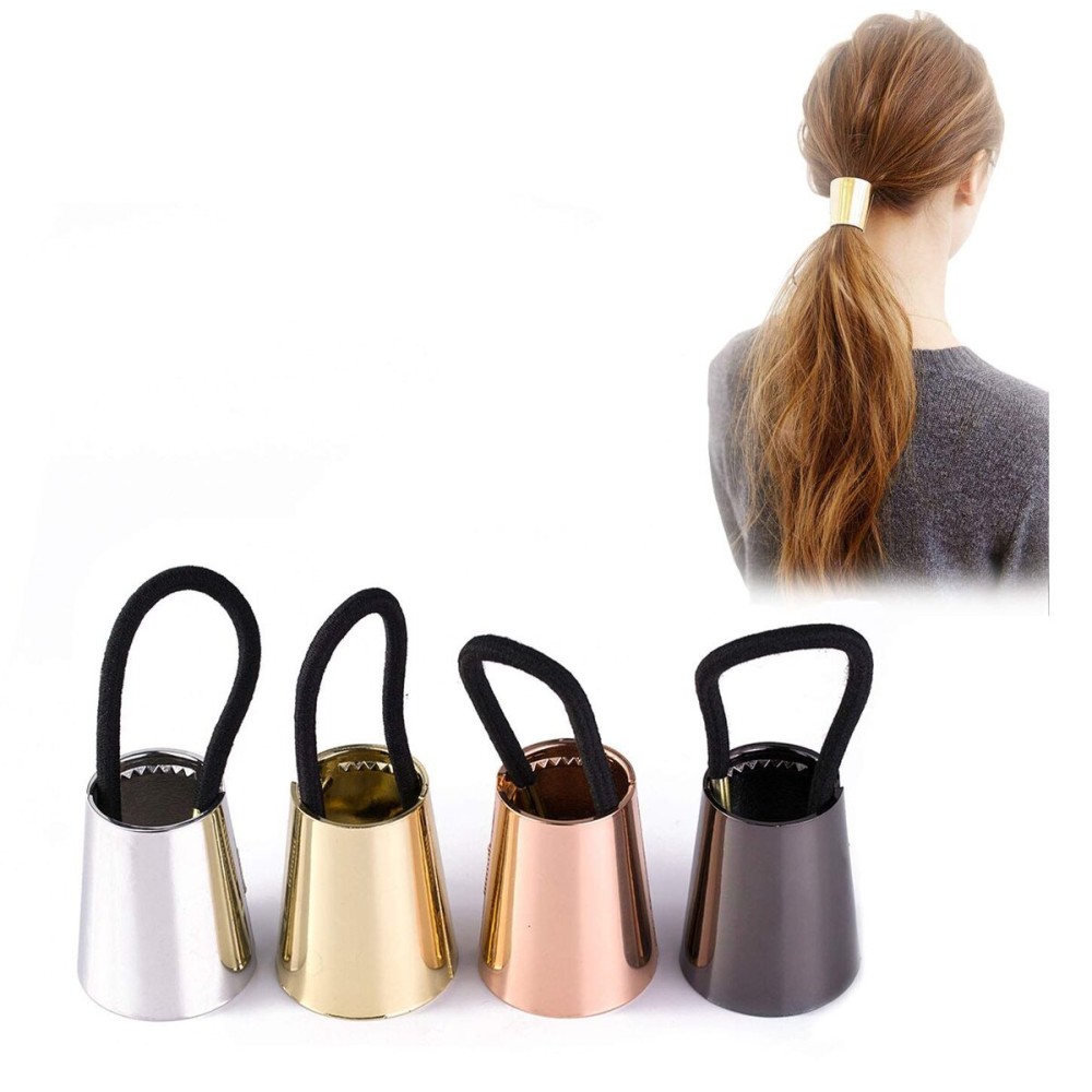 Fodattm Set of 4 Fashion Punk Gothic Alloy Ponytail Cuff Elastic Hair Tie (Large)