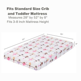 Everyday Kids 2 Pack Fitted Girls Crib Sheet, 100% Soft Breathable Microfiber Baby Sheet, Fits Standard Size Crib Mattress 28in x 52in, Nursery Sheet - Ballerina/Pink