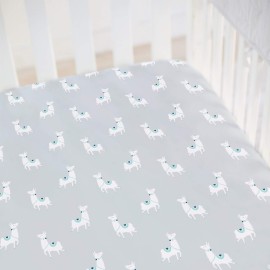 Hello Spud - Llamas on Gray Fitted Crib Sheet Organic Cotton Jersey - Super Soft