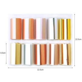 SILPECWEE 10 Rolls Gold Rose Gold Flakes Metallic Nail Transfer Foils - Nail Art Stickers & Design Stickers - 1.57inches39.4inches