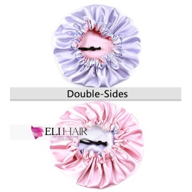 ELIHAIR Kids Satin Bonnet Sleeping Cap for Natural Hair Teens Toddler Child Baby Adjustable Satin Cap for Night Sleeping Reversible Double Layer Pink/Purple