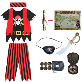 Lingway Toys Kids Pirate Costume,Pirate Role Play Dress Up Completed 8pcs Set for Kids 5-6years