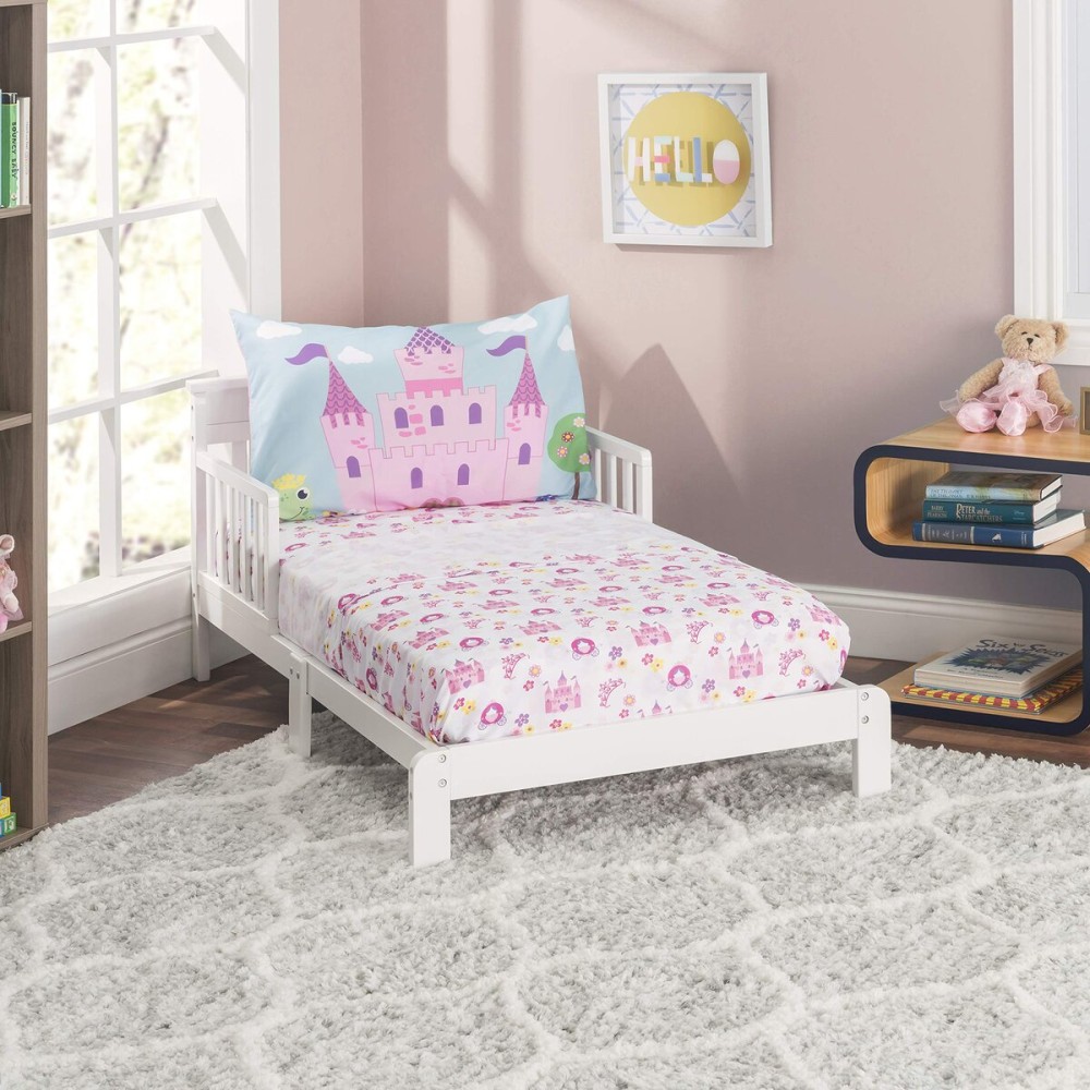 EVERYDAY KIDS 3-Piece Toddler Fitted Sheet, Flat Sheet and Pillowcase Set - Princess Storyland - Soft Breathable Microfiber Girls Toddler Bed Sheets Set