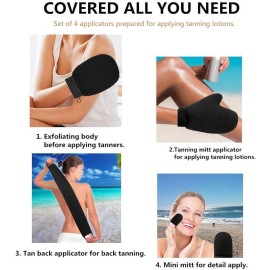 Yvoier Self Tanning Mitt Applicator Kit 4 in 1 Self Applicator Set with Exfoliating Glove,Tan Mitt Applicator, Tanning Back Lotion Applicators for Your Back,Face Mitt for Tanning Lotion, Spray, Mousse