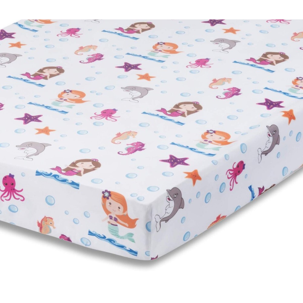 Baby Girl Fitted Crib Sheet Mermaid Adventures, 100% Soft Breathable Microfiber Baby Sheet, Fits Standard Size Crib Mattress 28in x 52in, Nursery Sheet