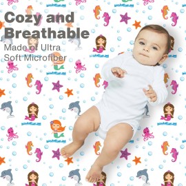 Baby Girl Fitted Crib Sheet Mermaid Adventures, 100% Soft Breathable Microfiber Baby Sheet, Fits Standard Size Crib Mattress 28in x 52in, Nursery Sheet