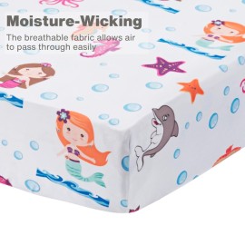 Baby Girl Fitted Crib Sheet Mermaid Adventures, 100% Soft Breathable Microfiber Baby Sheet, Fits Standard Size Crib Mattress 28in x 52in, Nursery Sheet