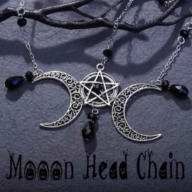 Tgirls Boho Pentagram Hair Chain Crescent Moon Head Chain Black Rhinestone Jewelry Headdress for Women Tgirls Boho Pentagram Hair Chain Crescent Moon Head Chain Black Rhinestone Jewelry Headdress for Women