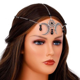 Tgirls Boho Pentagram Hair Chain Crescent Moon Head Chain Black Rhinestone Jewelry Headdress for Women Tgirls Boho Pentagram Hair Chain Crescent Moon Head Chain Black Rhinestone Jewelry Headdress for Women