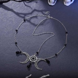 Tgirls Boho Pentagram Hair Chain Crescent Moon Head Chain Black Rhinestone Jewelry Headdress for Women Tgirls Boho Pentagram Hair Chain Crescent Moon Head Chain Black Rhinestone Jewelry Headdress for Women
