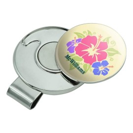 GRAPHICS & MORE Personalized Custom 1 Line Hibiscus Flowers Tropical Golf Hat Clip with Magnetic Ball Marker