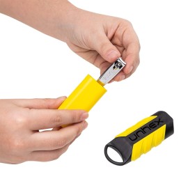 unhex - Sport Case 02 - Small Nail Clipper + Carabiner Hook - Pedicure Tools, Nail Kit, Nail Clippers, Self Care, Nail Cutter, Toenail Clippers - Black/Yellow/Grey