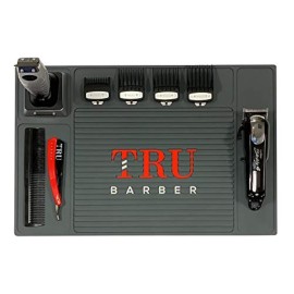 TRU BARBER Organizer Mat 18 X 13 (Charcoal Grey) Flexible PVC Station Mat, Salon Barbershop Work Station Pad, Anti-Slip