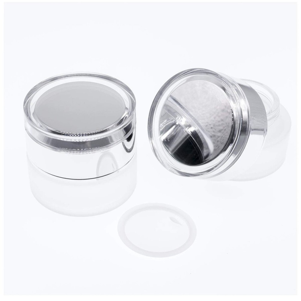 AKOAK 2 Pcs Refillable Frosted Glass Cosmetic Cream Jar Bottle Container,High-end Separate Bottles for Cosmetics with Silver Shiny Lid,Capacity 30g/1oz AKOAK 2 Pcs Refillable Frosted Glass Cosmetic Cream Jar Bottle Container,High-end Separate Bottles for Cosmetics with Silver Shiny Lid,Capacity 30g/1oz